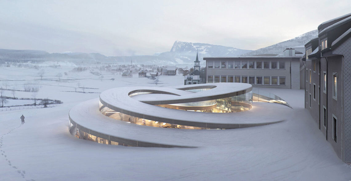 Das fertiggestellte Audemars Piguet Museum in einer traumhaften Winterlandschaft