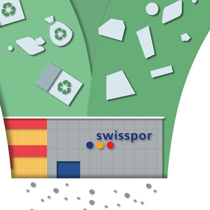Das Recyclingwerk in Boswil wo EPS/XPS recycelt wird. Trichter EPS-/XPS-Recycling swisspor